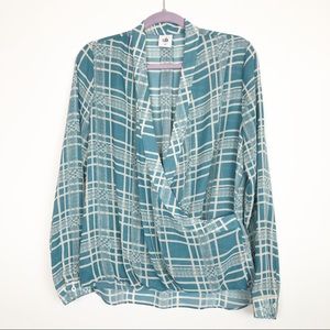 CAbi Windowpane Plaid Wrap Blouse 3068